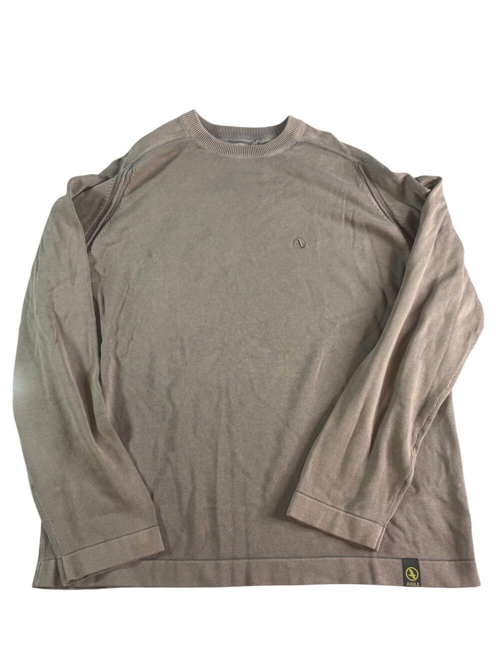 Aigle Mens Large Lightweight Knit Crewneck Sweater Beige Tan French Outdoor
